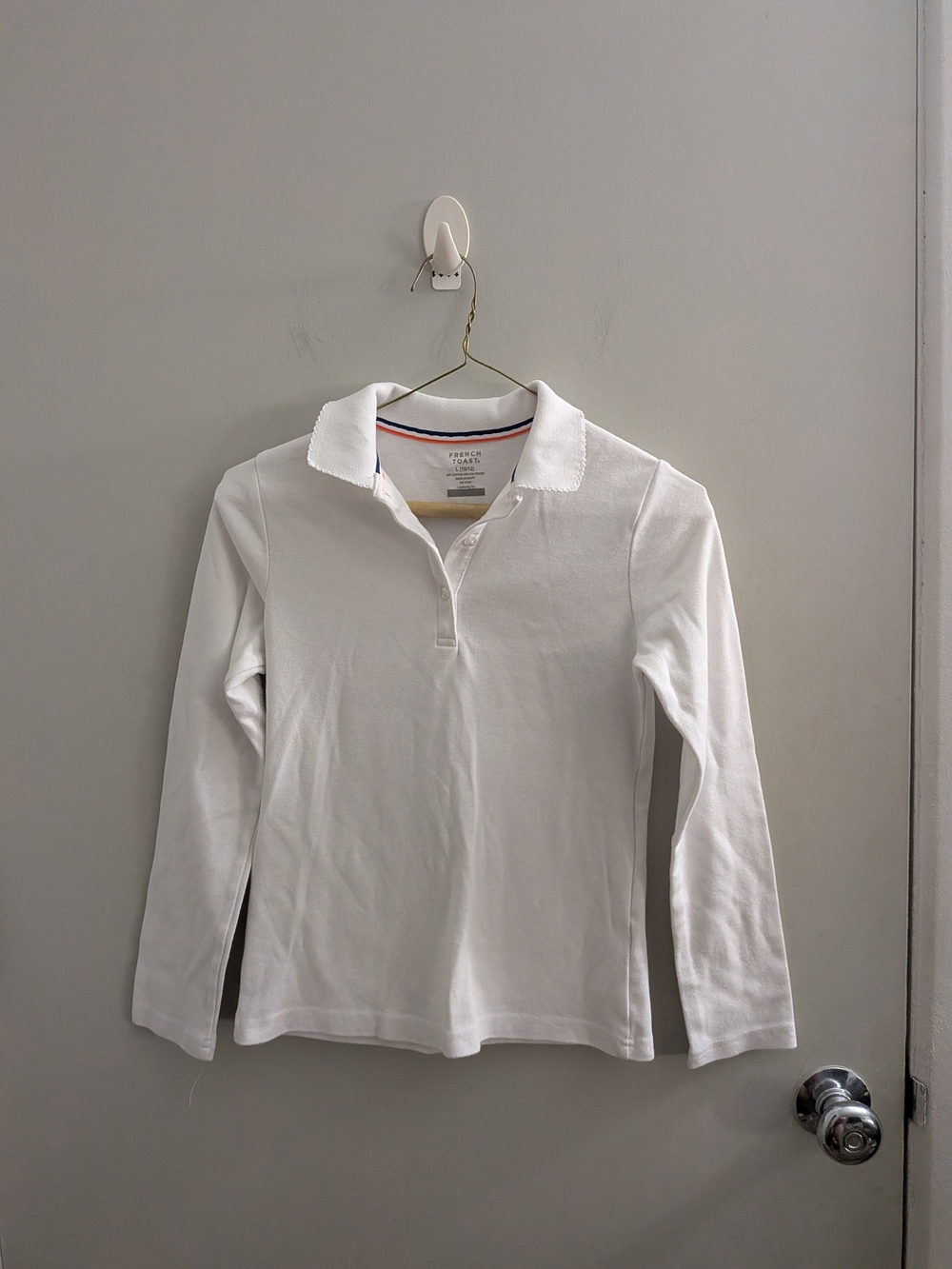 Girls' White Long-Sleeve Polo Top - Classic School Style French Toast Sz 10/12